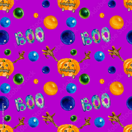 Watercolor Halloween seamless pattern. Pattern for fabric design or gift wrapping