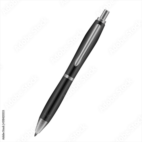 Black ballpoint pen isolated on white background, vector illustration. School supplies