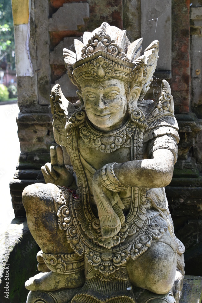 Fototapeta premium Deva Temple Guardian Statue Portrait, Tirta Empul, Bali