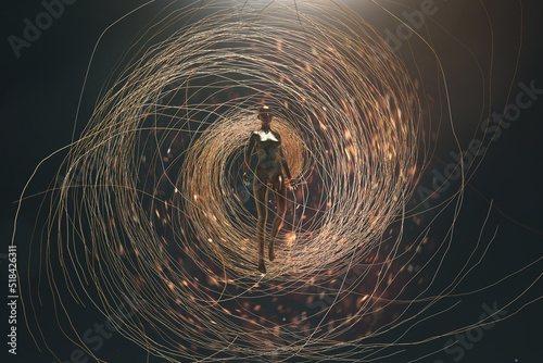 Woman silhouette surrounded by a spiral photo