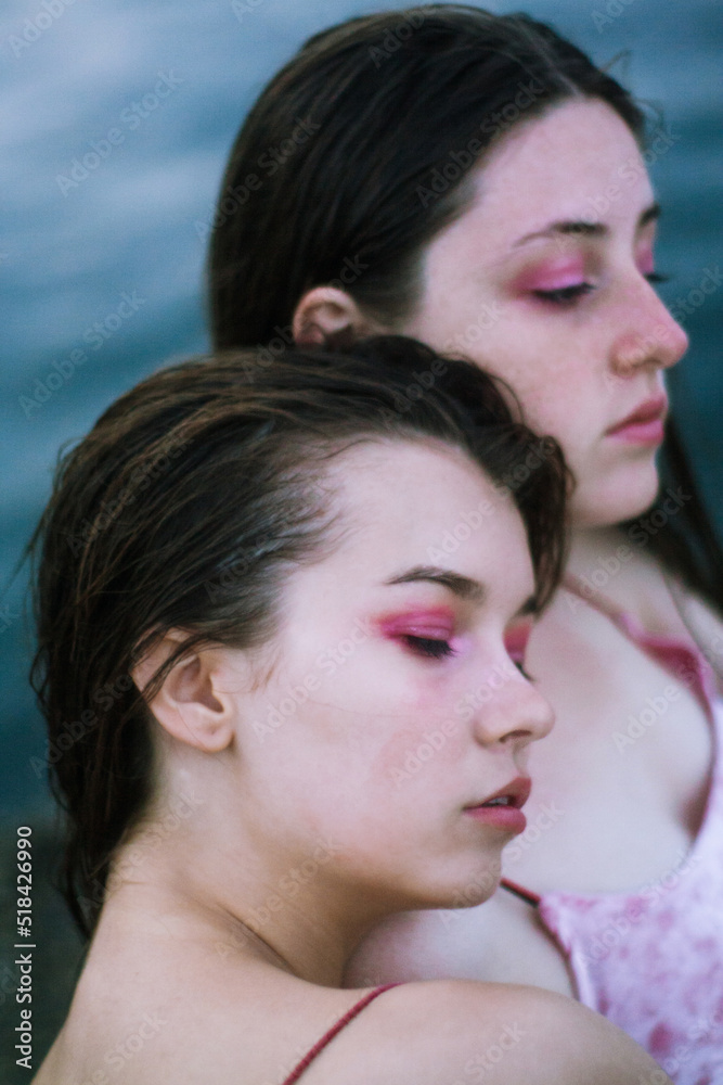 Portrait of young teenage women with purple makeup Portrait of young teenage women with purple makeup