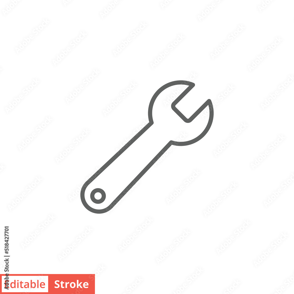 Wrench icon. Simple outline style. Tool, key, spanner, mechanical concept. Thin line vector symbol illustration isolated on white background. Editable stroke EPS 10. Wrench icon. Simple outline style. Tool, key, spanner, mechanical concept. Thin line vector symbol illustration isolated on white background. Editable stroke EPS 10.
