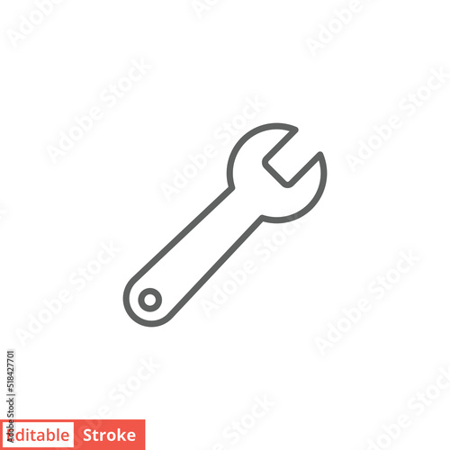 Wrench icon. Simple outline style. Tool, key, spanner, mechanical concept. Thin line vector symbol illustration isolated on white background. Editable stroke EPS 10.