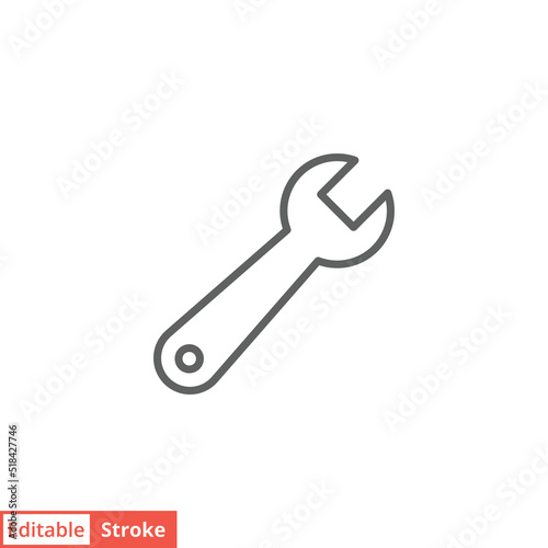 Wrench icon. Simple outline style. Tool, key, spanner, mechanical concept. Thin line vector symbol illustration isolated on white background. Editable stroke EPS 10.