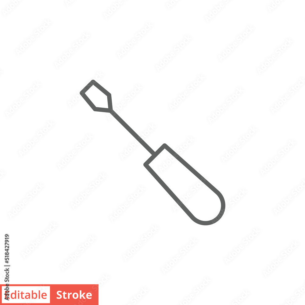 Slotted common blade screwdriver flat icon. Simple outline style. Thin line vector illustration symbol isolated on white background. Editable stroke EPS 10. Slotted common blade screwdriver flat icon. Simple outline style. Thin line vector illustration symbol isolated on white background. Editable stroke EPS 10.