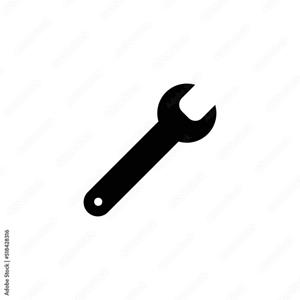 Wrench icon. Simple solid style. Tool, key, spanner, mechanical concept. Glyph vector symbol illustration isolated on white background. EPS 10. Wrench icon. Simple solid style. Tool, key, spanner, mechanical concept. Glyph vector symbol illustration isolated on white background. EPS 10.