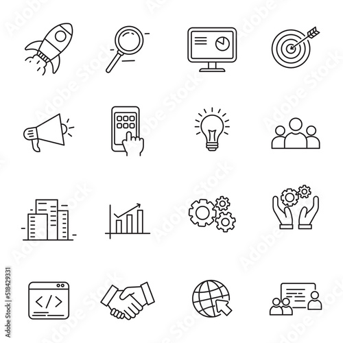 Set of startup icons in linear style isolated on white background