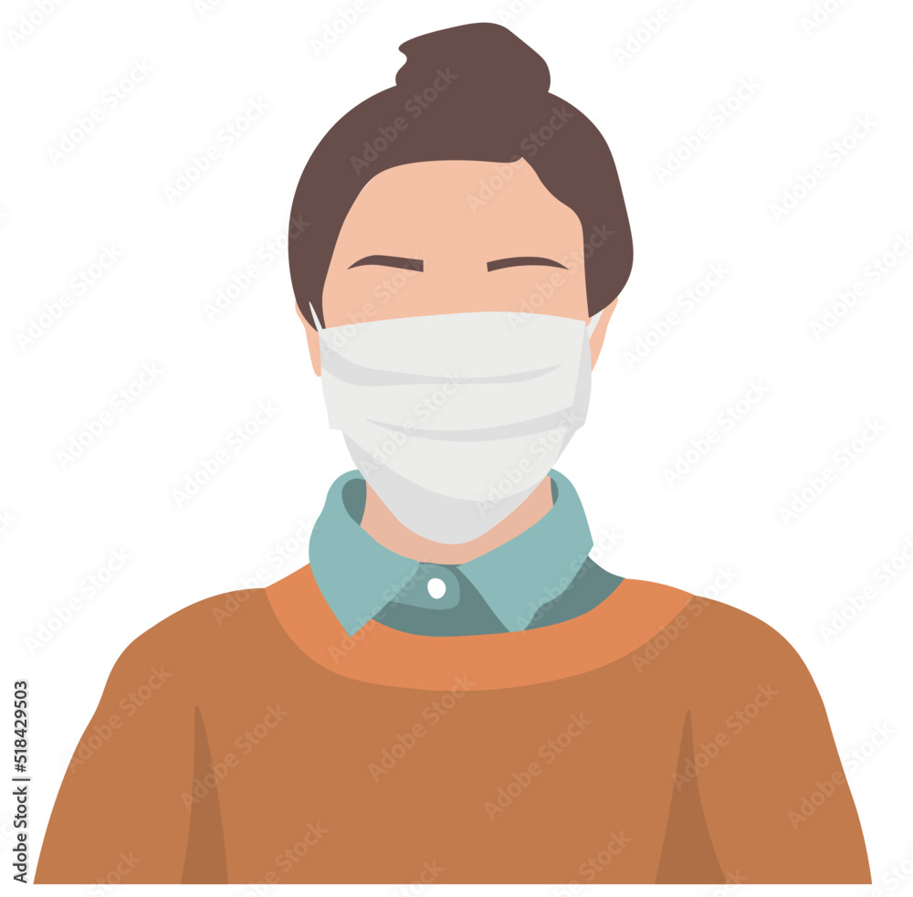 Woman wearing medical mask on white background