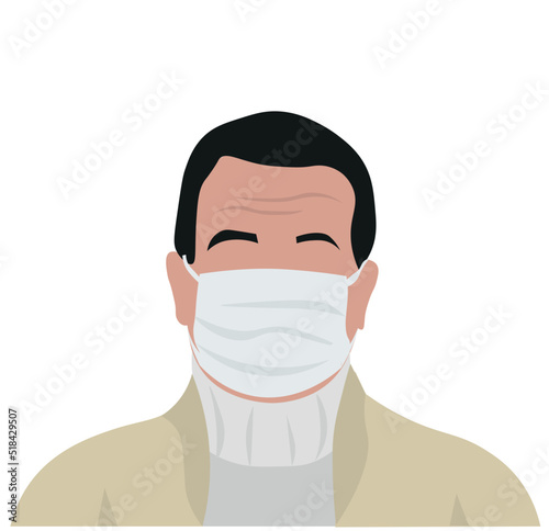Mature man wearing medical mask on white background