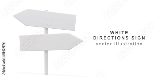 3d white directions sign on white background. Vector illustration.