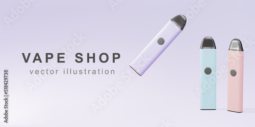 3D Promotional banner for electronic cigarette. The concept of modern smoking, vaping and nicotine. Vector illustration.