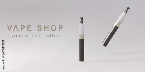 3D Promotional banner for vape shop - two realistic vaping devices. Vector illustration.