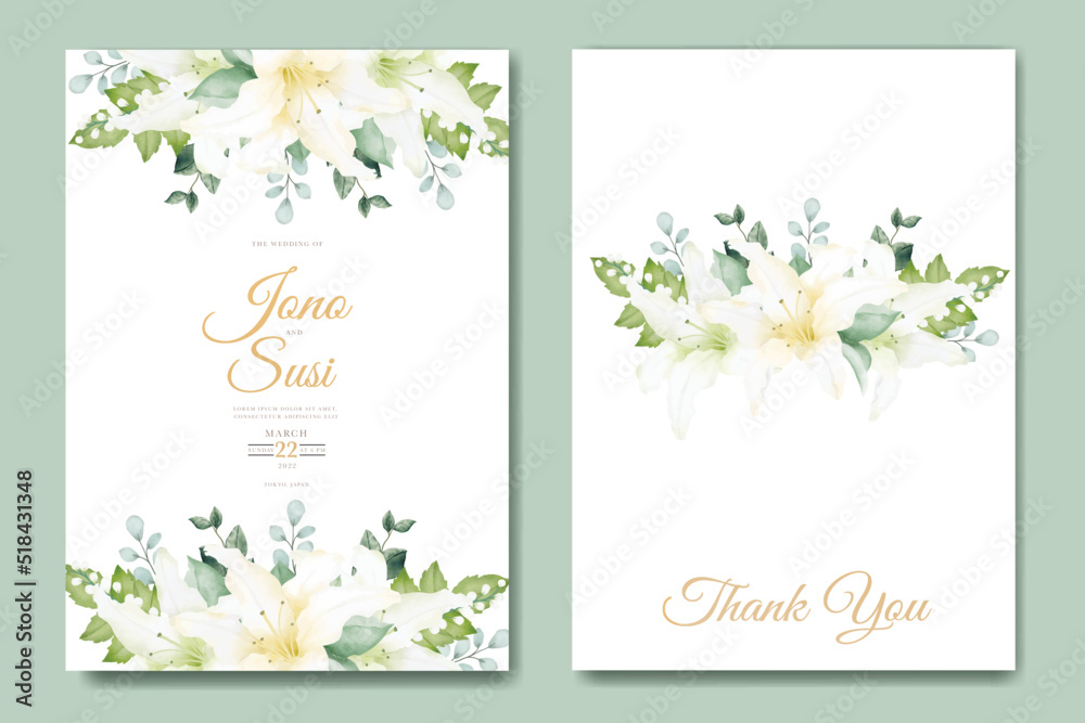 Watercolor lily floral wedding invitation card