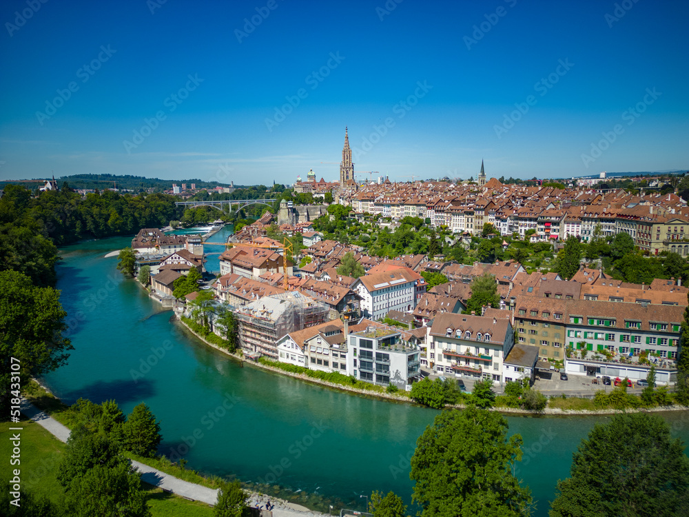 Historic district of Bern in Switzerland from above - the capital city evening view