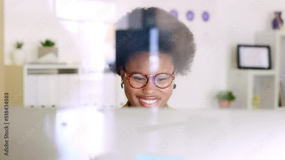 Confident web developer thinking, typing on computer to design or develop user friendly marketing webpage or website for clients. Young afro creative planning or innovating ideas for company homepage