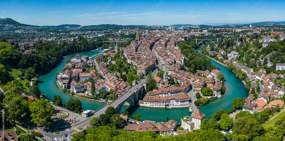 City of Bern in Switzerland from above - the capital city aerial view