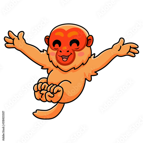 Cute bald uakari monkey cartoon posing