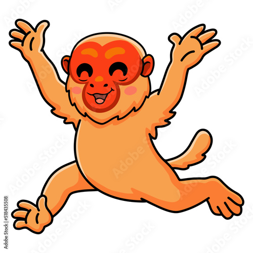 Cute bald uakari monkey cartoon running