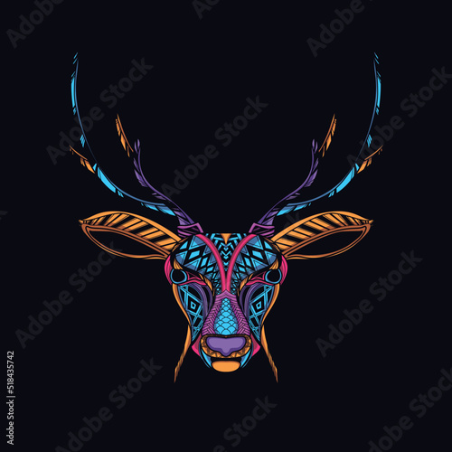 deer reindeer  neon zentangle artwork illustration