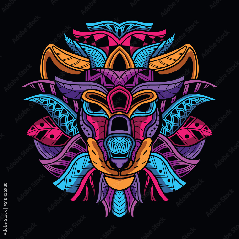 Fototapeta premium lion neon zentangle artwork illustration