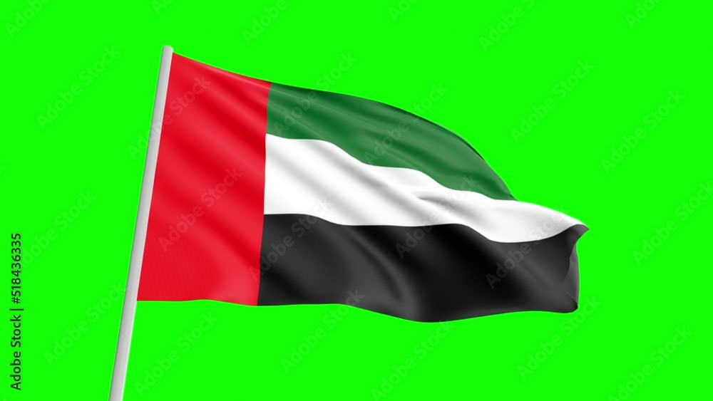 National Flag Of UAE From Sky View Waving In The Wind on Green Screen With Alpha Matte National Flag Of UAE From Sky View Waving In The Wind on Green Screen With Alpha Matte