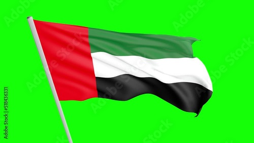 National Flag Of UAE From Top View Waving In The Wind on Green Screen With Alpha Matte photo