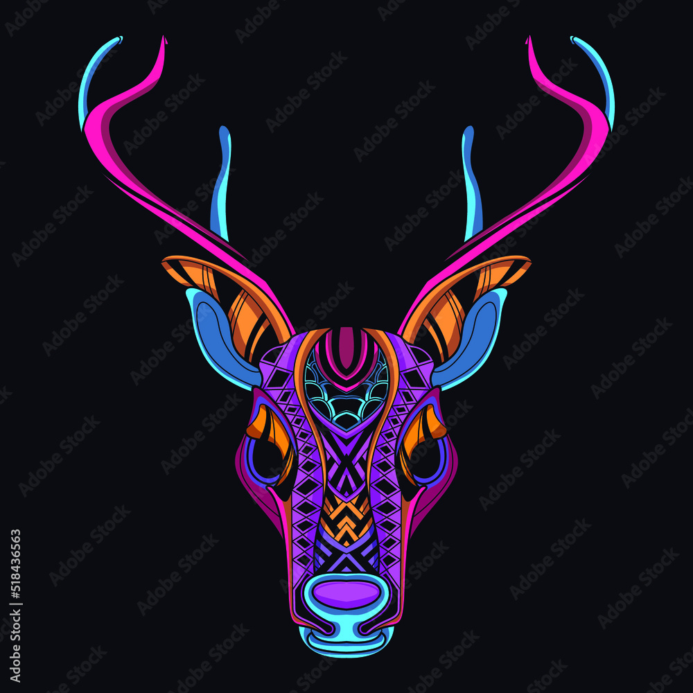 deer/reindeer  neon zentangle artwork illustration