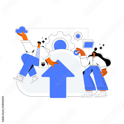 Business cloud computing, Data provision and cloud computing services for web page, banner, presentation, social media, documents, cards, posters. Vector illustration