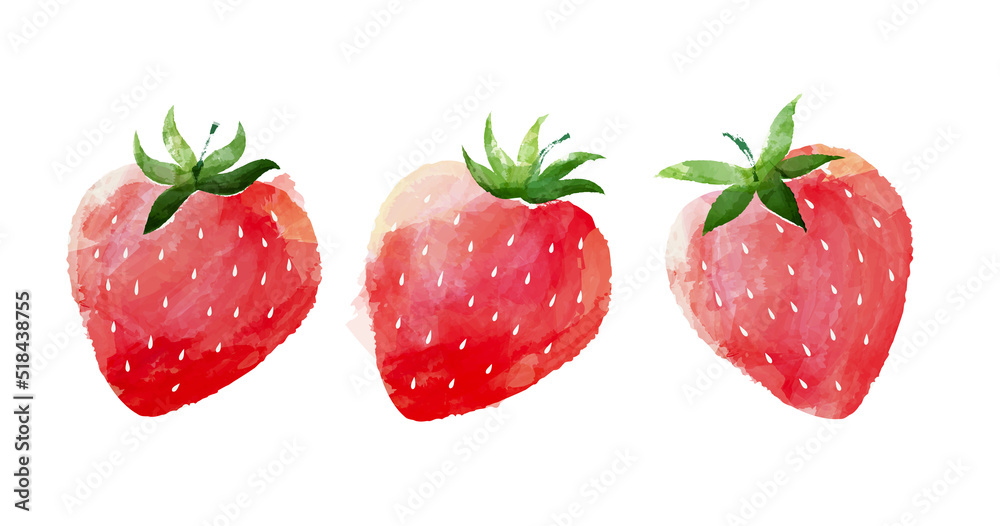 Watercolor set of red strawberries Watercolor set of red strawberries