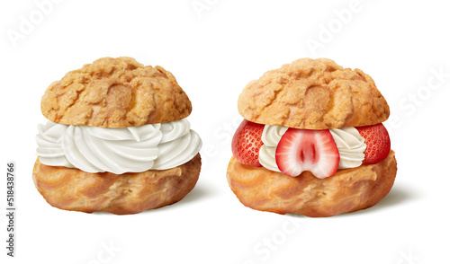 3d isolated tasty cream puffs photo
