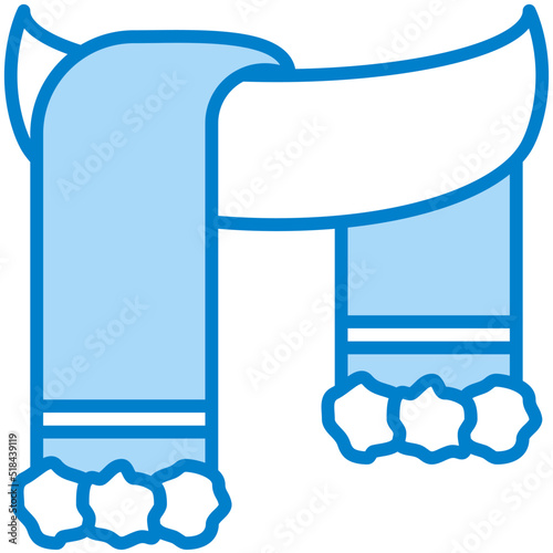 Stylized winter scarf with pom-poms in light blue and white colors