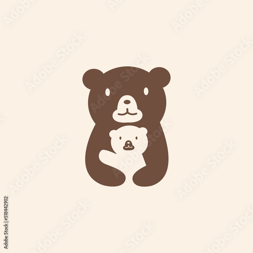 Bear mom and baby logo design illustration