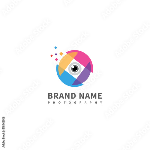 Camera lens vector icon illustration, photography logo design with Simple clean and modern colorful concept
