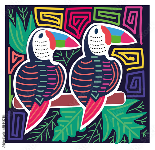 illustration of a mola Panama with parrot design. SVG photo