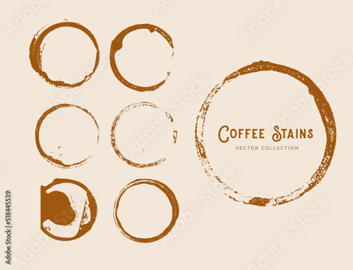 trace of Coffee mug stain in circle shape vector collection set
