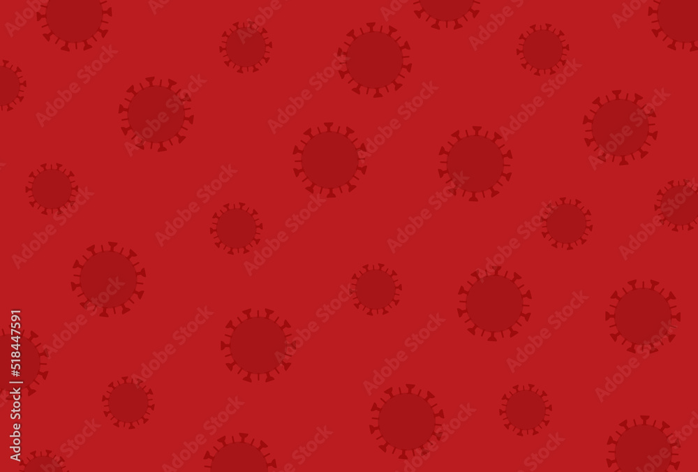 赤い背景に複数の新型コロナウイルスのようなトゲのある赤いウイルス - コロナ･感染症のイメージ素材
