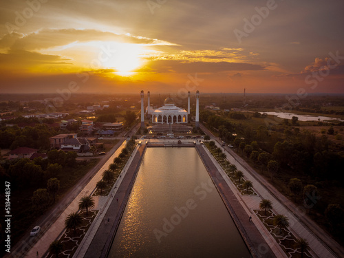 Landscape of beautiful sunset sky at Central Mosque in Songkhla province, Southern of Thailand.