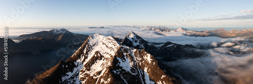 Himmeltindan mountain aerial cloud inversion vestvagoya island photo