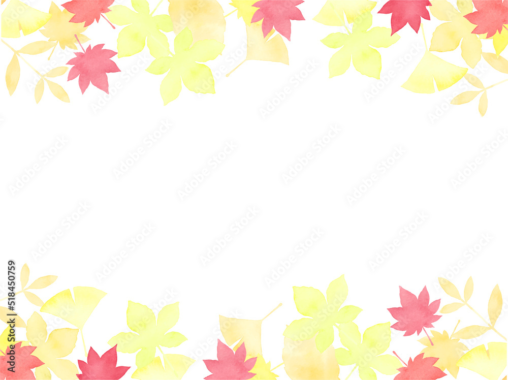 水彩で描いた秋の葉のフレーム