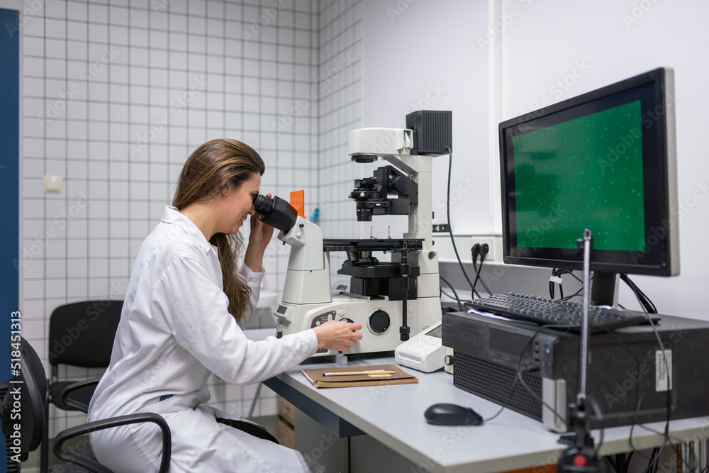 Female Scientist Analysing Data In The Computer Female Scientist Analysing Data In The Computer