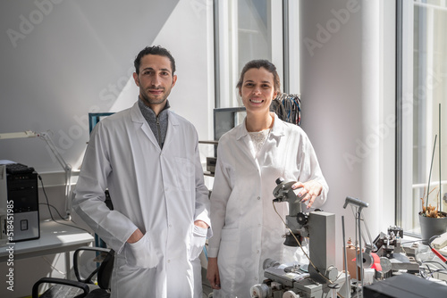 Portrait Of Two Scientists In Biomechanics Lab  photo