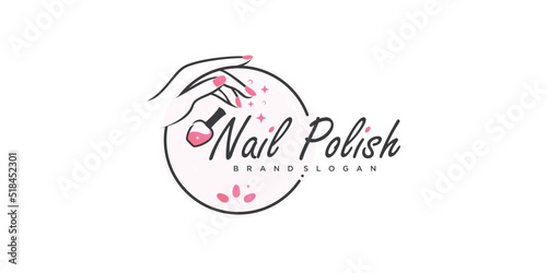 Nail polish logo design with creative unique style Premium Vector