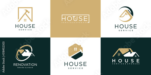 House logo design with hammer concept for service concept Premium Vector