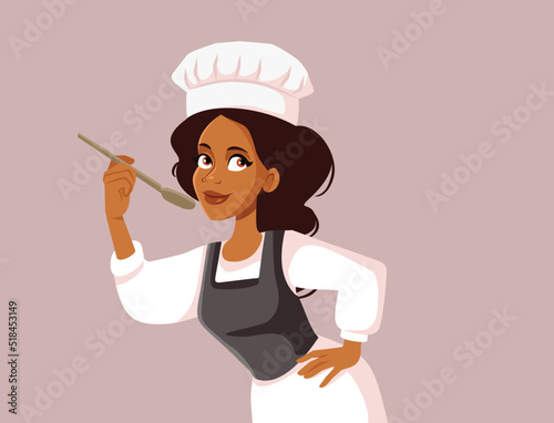 Smiling Cheerful Cook Holding a Pie Tray Vector Illustration. Happy chef preparing dinner in a restaurant 
