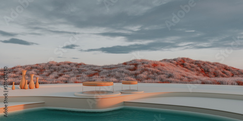 futuristic metaverse space at sunset photo