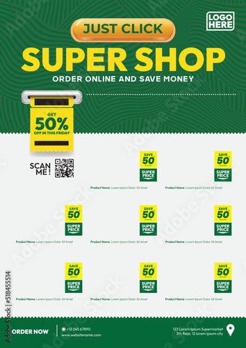 Supermarket and grocery store promo flyer catalog template