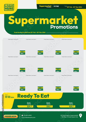 Supermarket promo flyer catalog template with discount