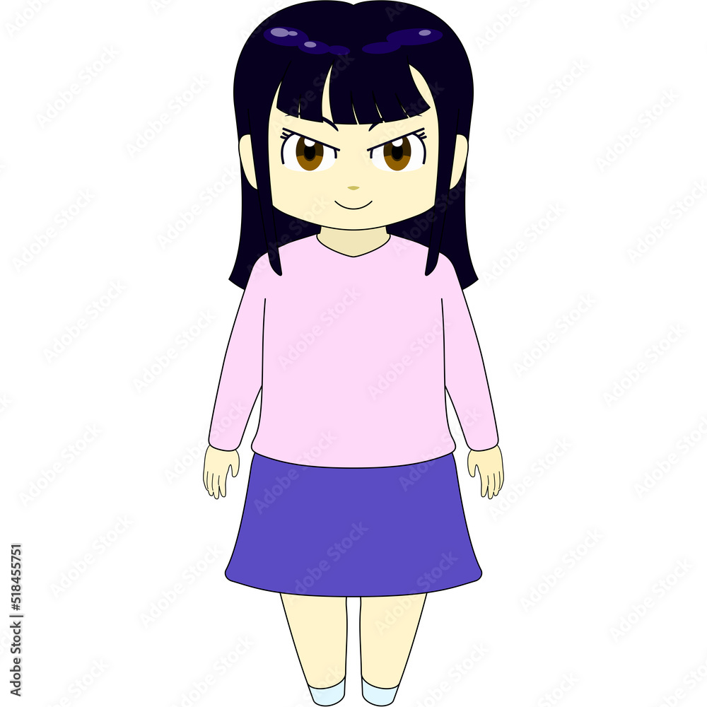 ちびキャラのイラスト（女性・正面）