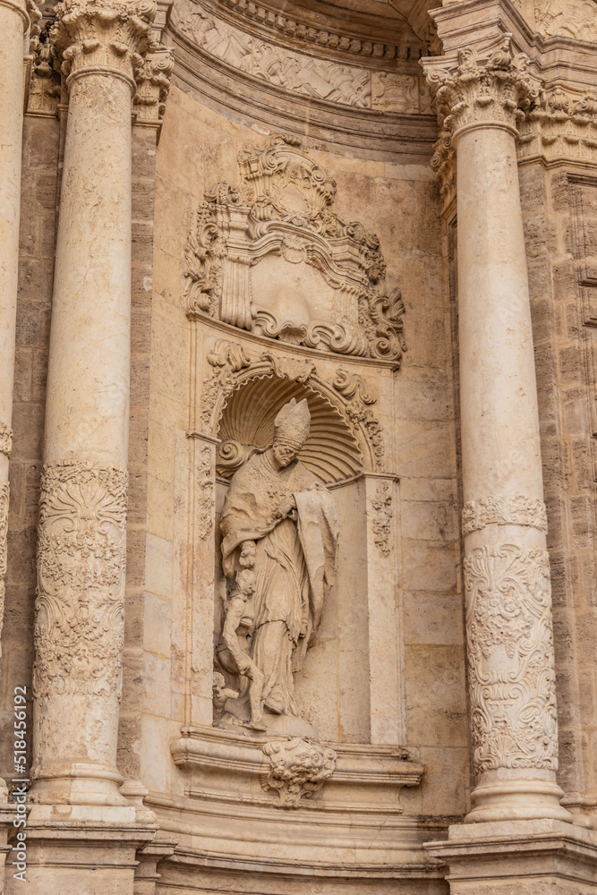 detail of the facade of the basilica Valencian Art Nouveau and gothic architecture church