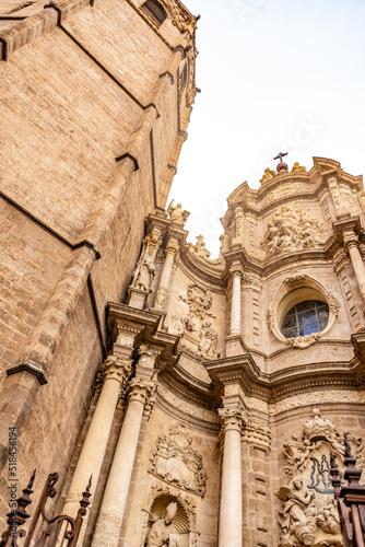 detail of the facade of the basilica Valencian Art Nouveau and gothic architecture church